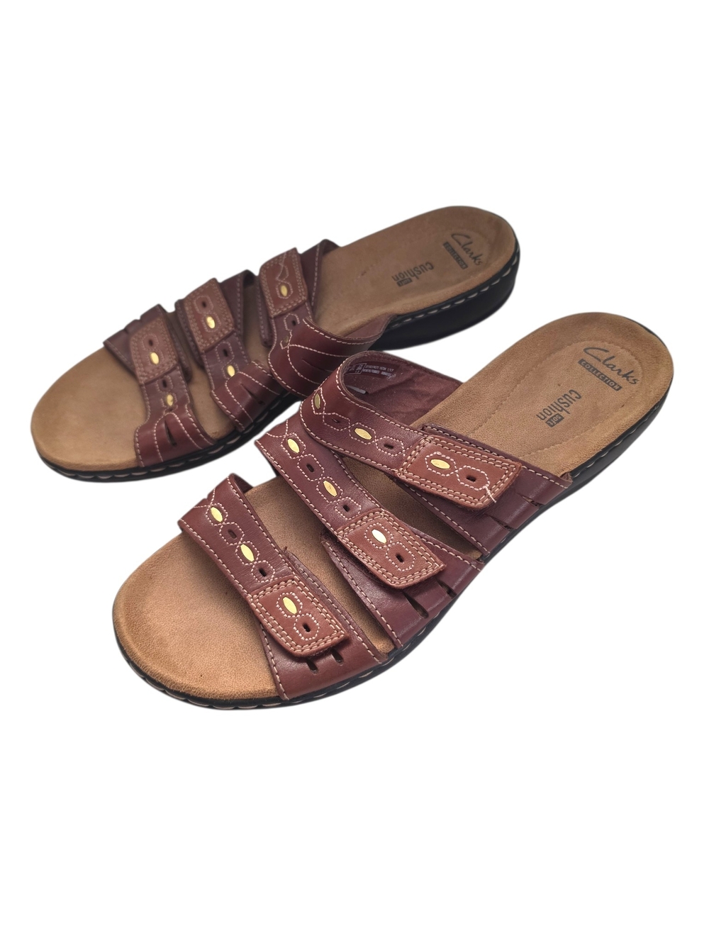 Clarks Leisa Cacti Q Brown Leather Slide Sandals Size 10